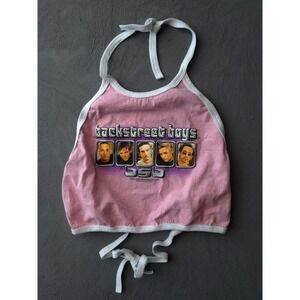 Vintage 2000s Backstreet Boys Halter Top M Pink Y2K Pop Band Tee Winterland